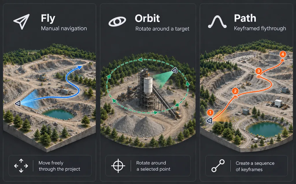 Fly, Orbit, and Path